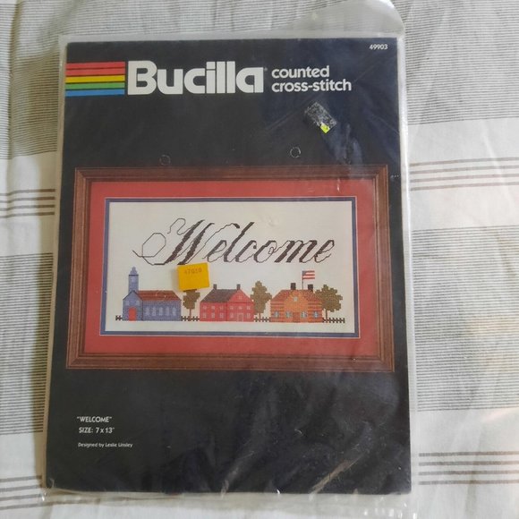 NIP Bucilla "Welcome" counted cross stitch kit 7"×13" pattern # 49903. - Picture 1 of 5